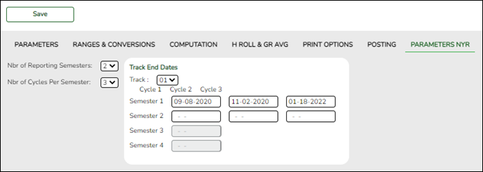 Campus Control Options > Parameters NYR tab