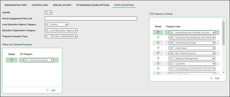 Registration State Reporting screen