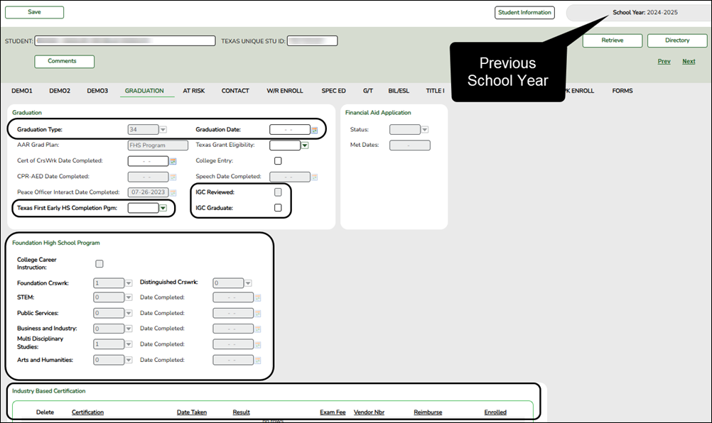 Registration Student Enrollment in the (Previous School Year)