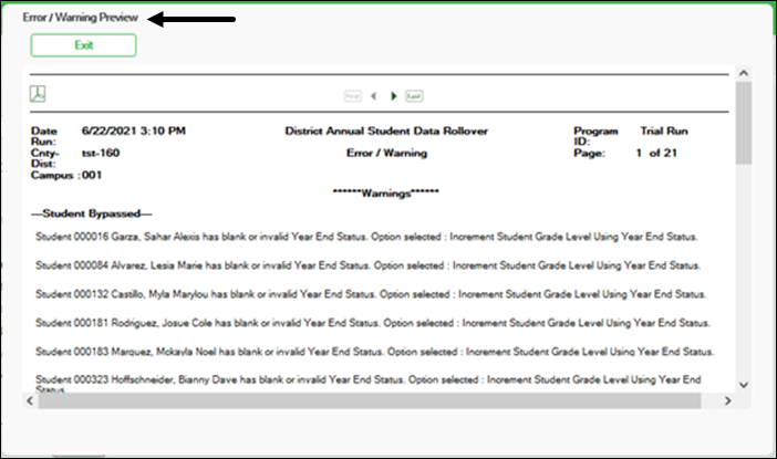 Error List report