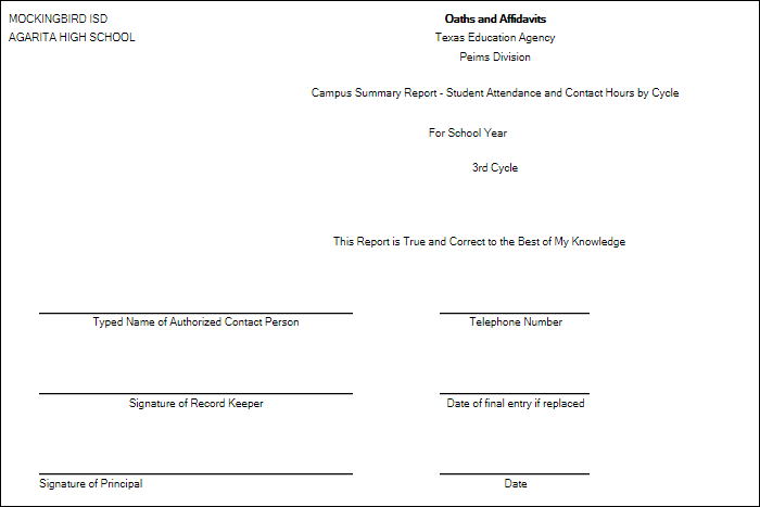 SAT0900 report - Oath and Affidavits page