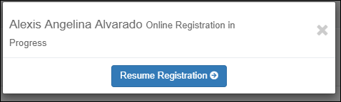 Resume Registration pop-up window
