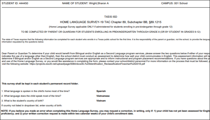 SRG0710 - Student Language Survey