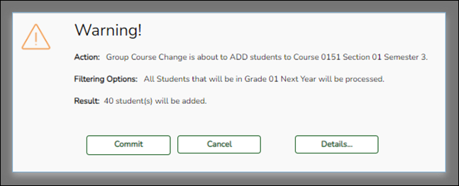 Group Course Change warning message