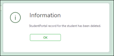 Information pop-up for StudentPortal record deletion