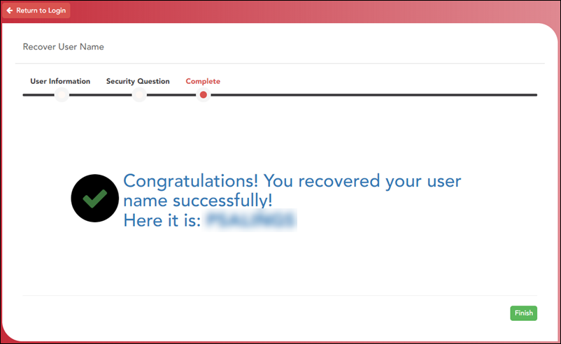 Recover User Name Complete