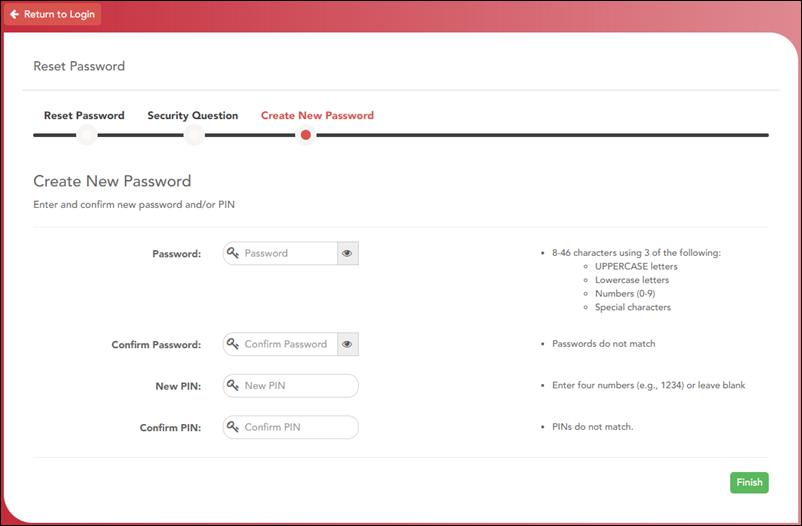 Reset Password Create New Password