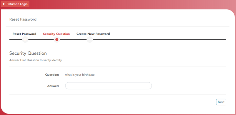 Reset Password Security Question