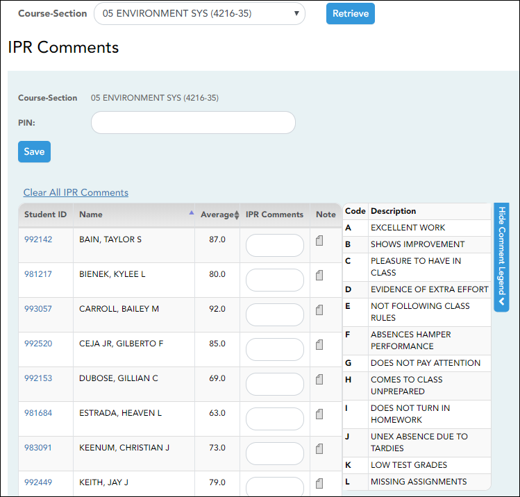 IPR Comments page