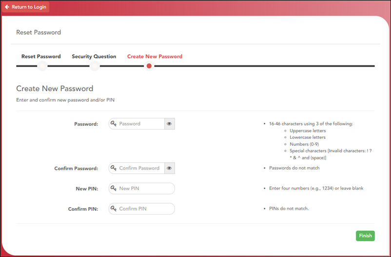 Reset Password Create New Password