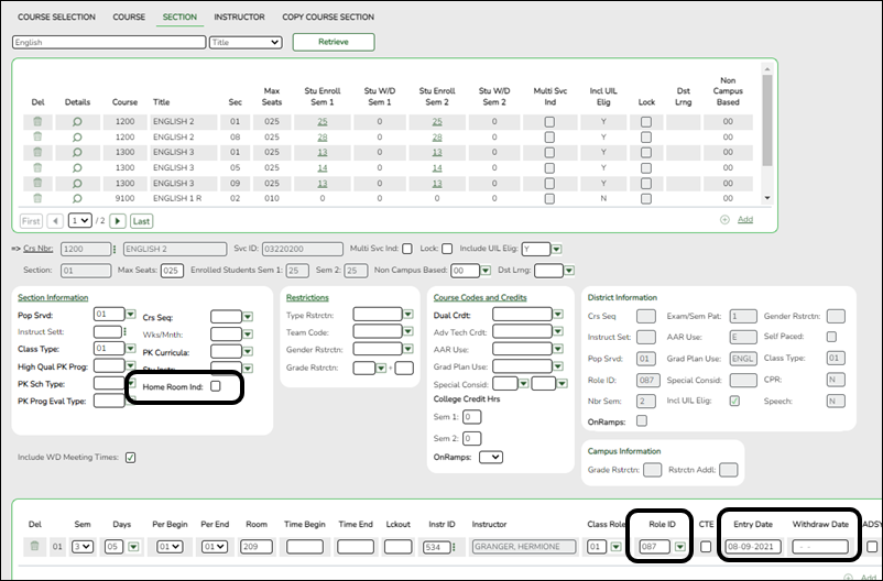 Section tab with ECDS elements highlighted