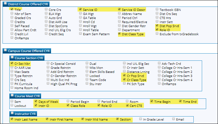 Create Grade Reporting report with master schedule fields highlighted