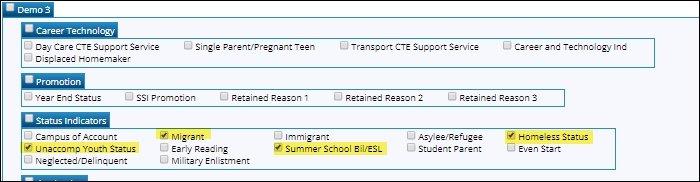 Create Registration Report - snippet with applicable Summer School Bi/ELS field\ circled