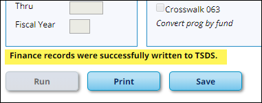 Finance records successfully written message