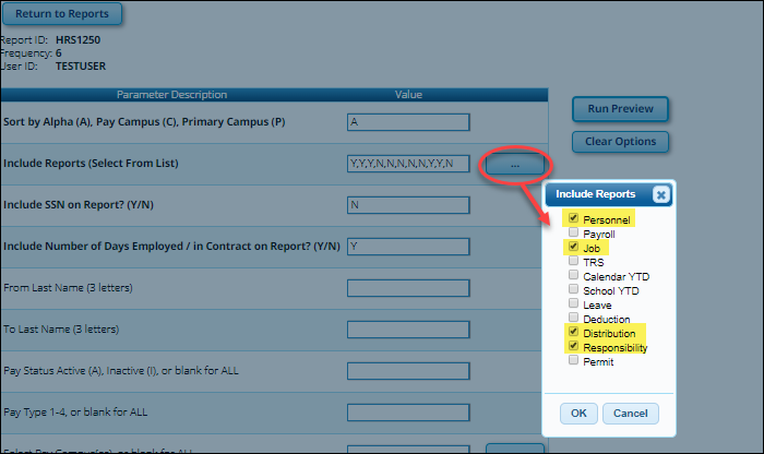 snippet HRS1250 parameters page showing reports lookup snippet HRS1250 parameters page showing reports lookup