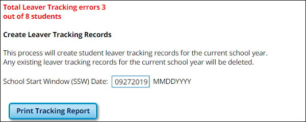 Create Leaver Tracking Records utility error message