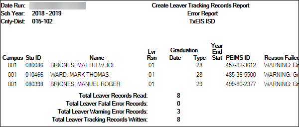 Create Leaver Tracking Records utility error report