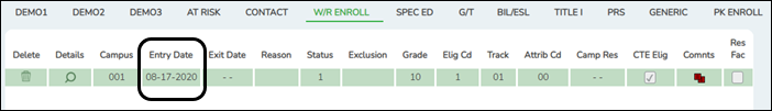 WR Enroll tab with ECDS elements highlighted