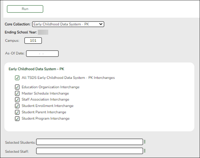 Create TSDS Core Collections Interchanges utility with ECDS selections highlighted