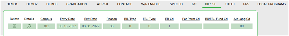 Bil ESL tab with ECDS element highlighted
