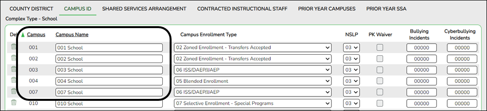 snippet of Campus ID tab with ECDS elements highlighted