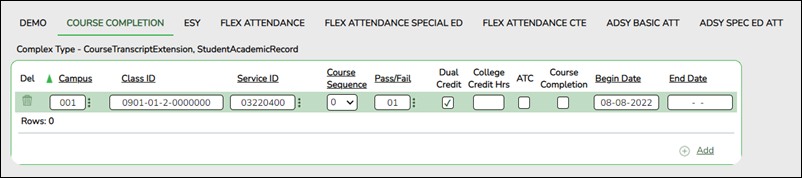 Course Completion tab