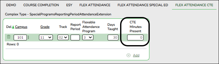 Flex Att tab with CTE fields circled