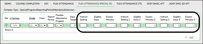 Flex Att tab with special ed fields circled