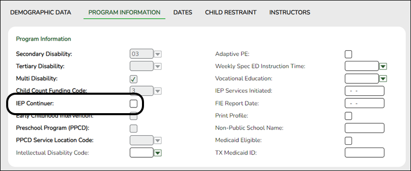 Program Information tab with fields highlighted