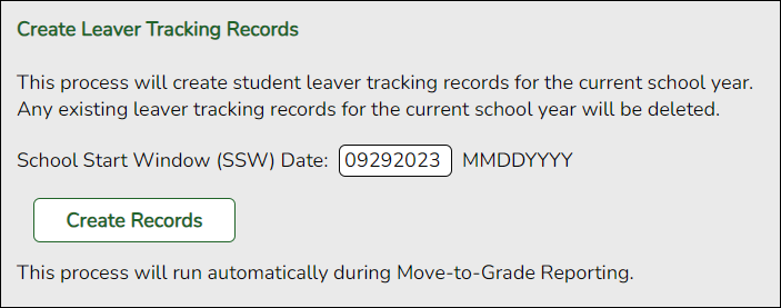 Create Leaver Tracking Records utility page