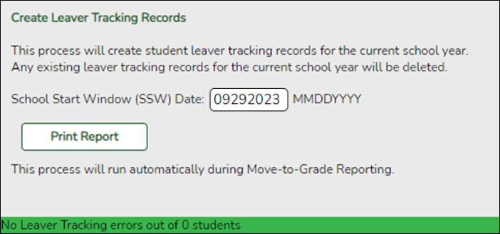 Create Leaver Tracking Records utility error message