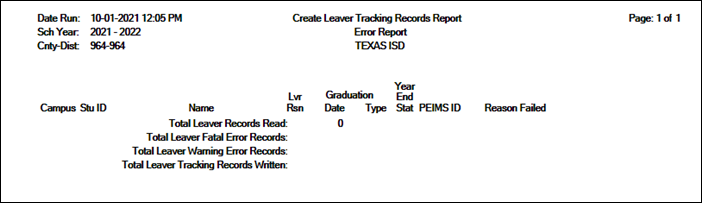 Create Leaver Tracking Records utility error report