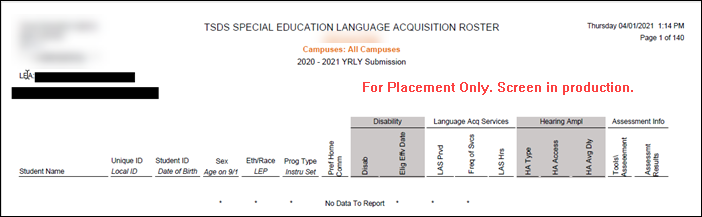 Special Education Language Acquisition Report