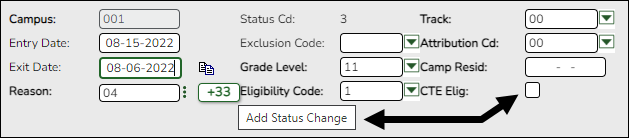 W/R Enroll tab showing Status Change
